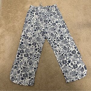 Sigrid Olsen Nautical Print Linen Blend Pants in White & Navy Size Large VGUC